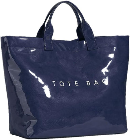 Women’s Large Letter Print Paper Tote Bag Totes Blue The Nichole Collection