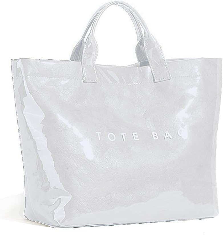 Women’s Large Letter Print Paper Tote Bag Totes White The Nichole Collection