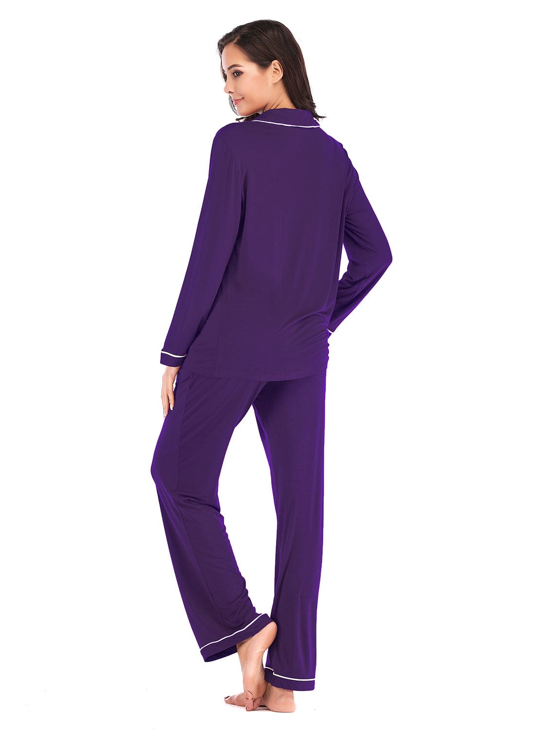 Women’s Lightweight Collared Neck Long Sleeve Loungewear Set with Pockets The Nichole Collection