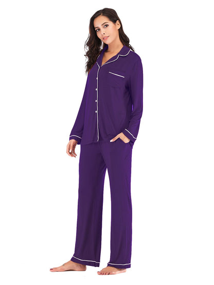 Women’s Lightweight Collared Neck Long Sleeve Loungewear Set with Pockets The Nichole Collection