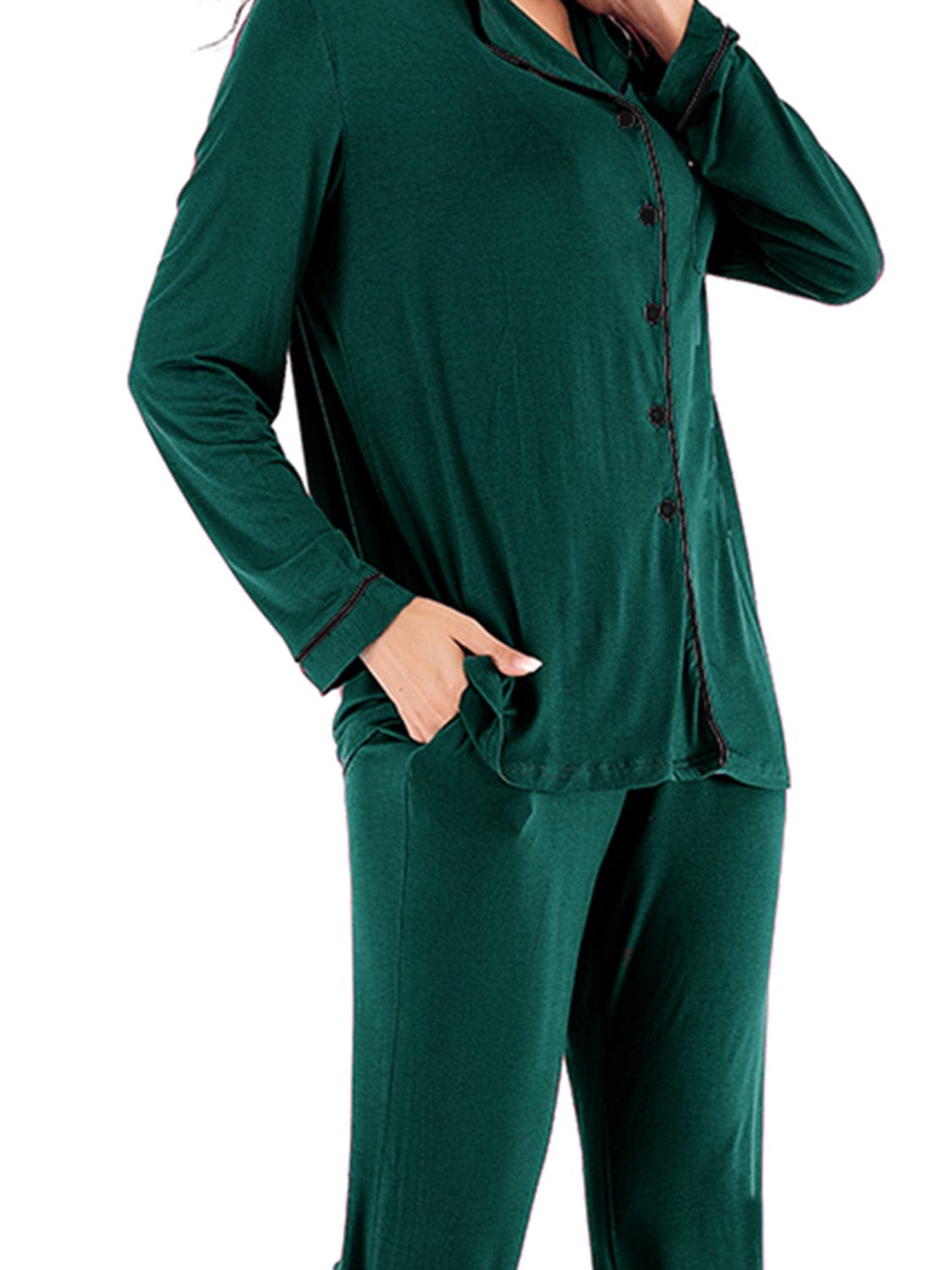 Women’s Lightweight Collared Neck Long Sleeve Loungewear Set with Pockets The Nichole Collection