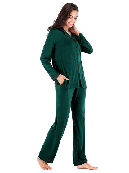 Women’s Lightweight Collared Neck Long Sleeve Loungewear Set with Pockets The Nichole Collection
