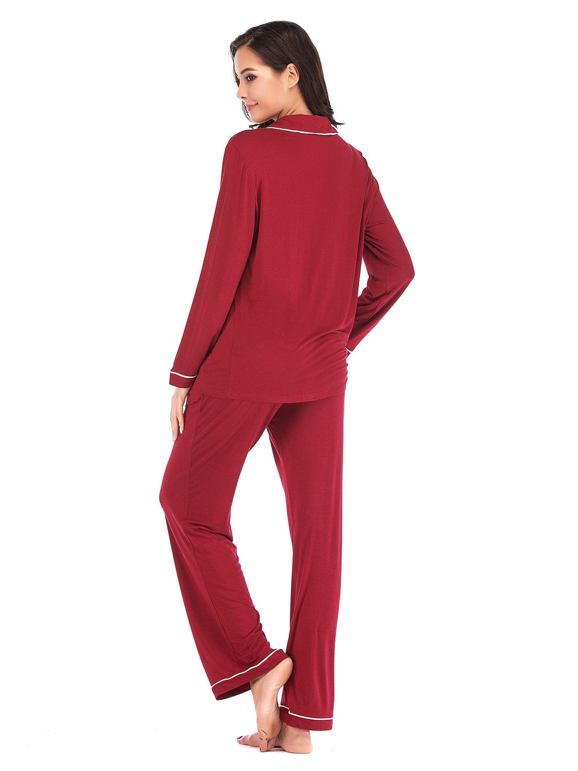 Women’s Lightweight Collared Neck Long Sleeve Loungewear Set with Pockets The Nichole Collection
