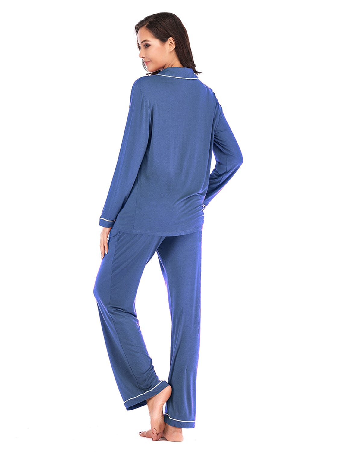 Women’s Lightweight Collared Neck Long Sleeve Loungewear Set with Pockets The Nichole Collection