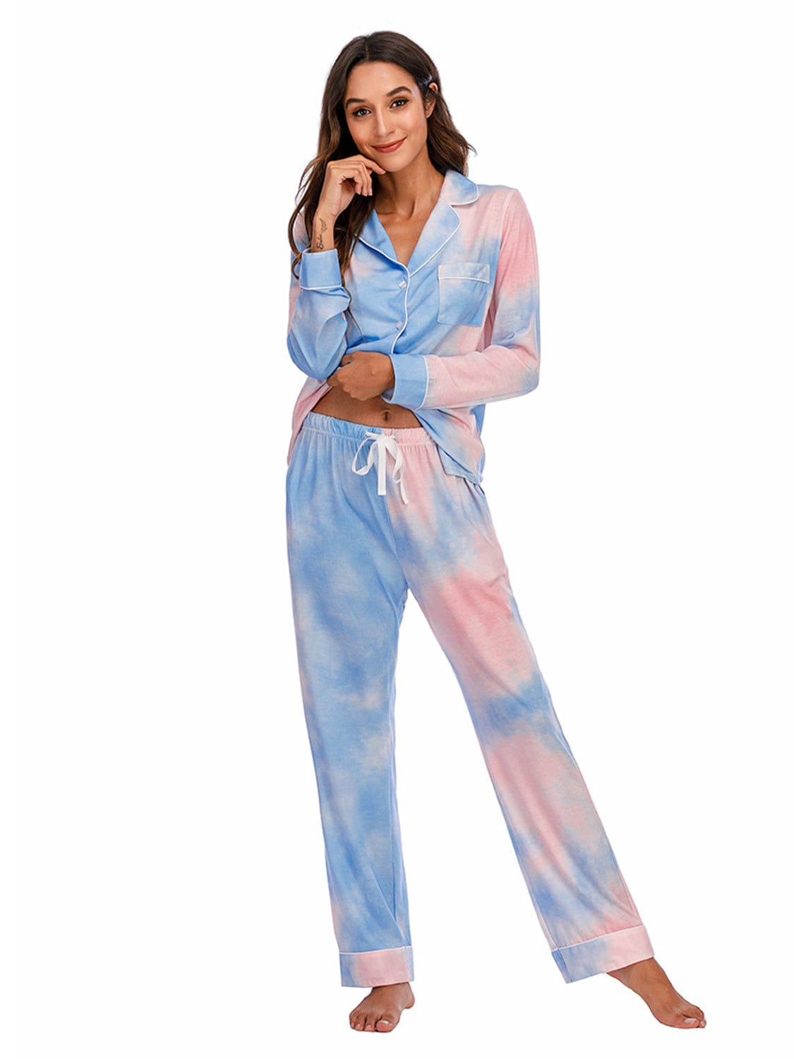 Women’s Lightweight Collared Neck Long Sleeve Loungewear Set with Pockets The Nichole Collection