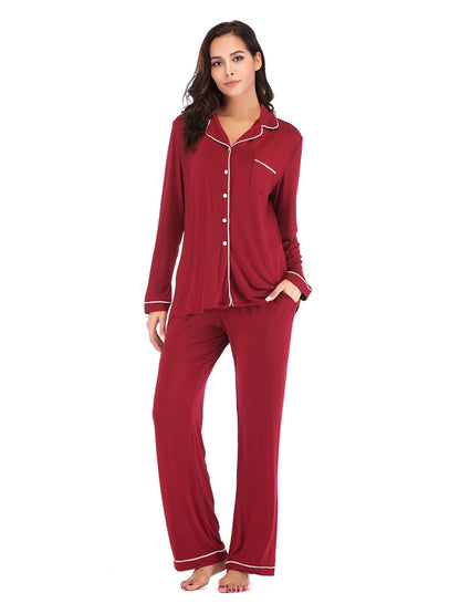 Women’s Lightweight Collared Neck Long Sleeve Loungewear Set with Pockets The Nichole Collection