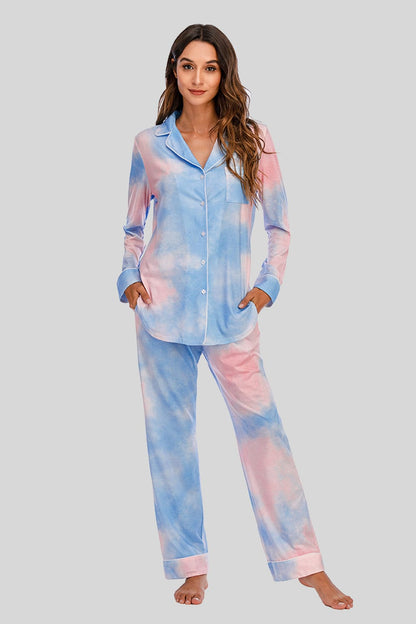 Women’s Lightweight Collared Neck Long Sleeve Loungewear Set with Pockets Multicolor / S The Nichole Collection