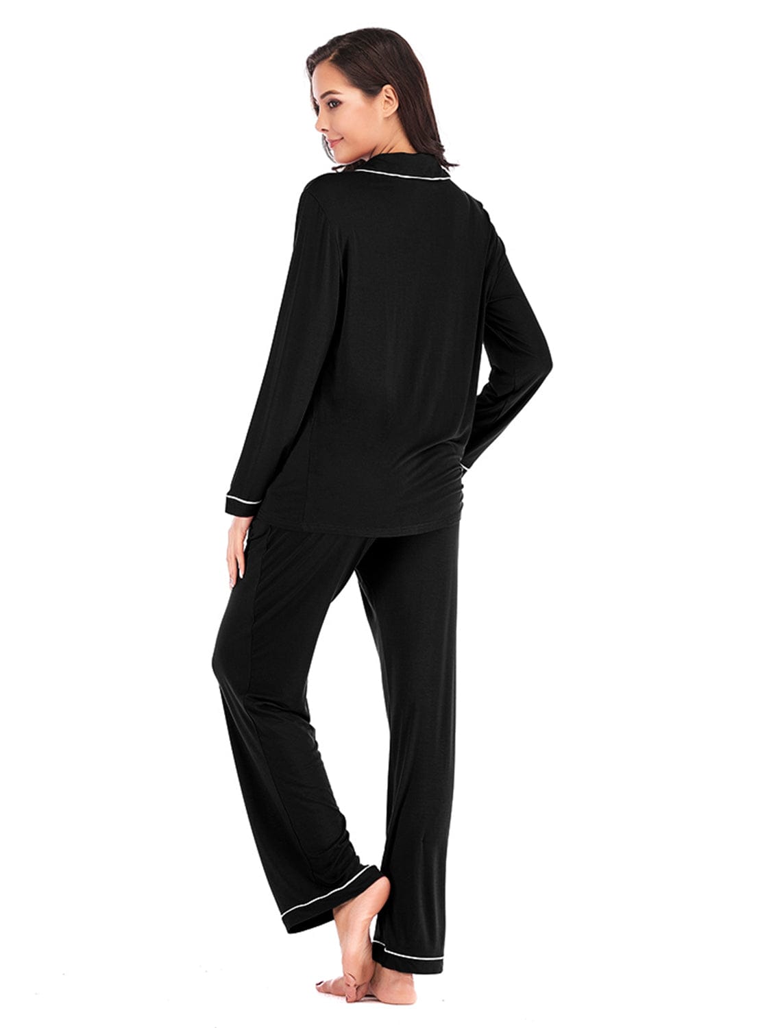 Women’s Lightweight Collared Neck Long Sleeve Loungewear Set with Pockets The Nichole Collection
