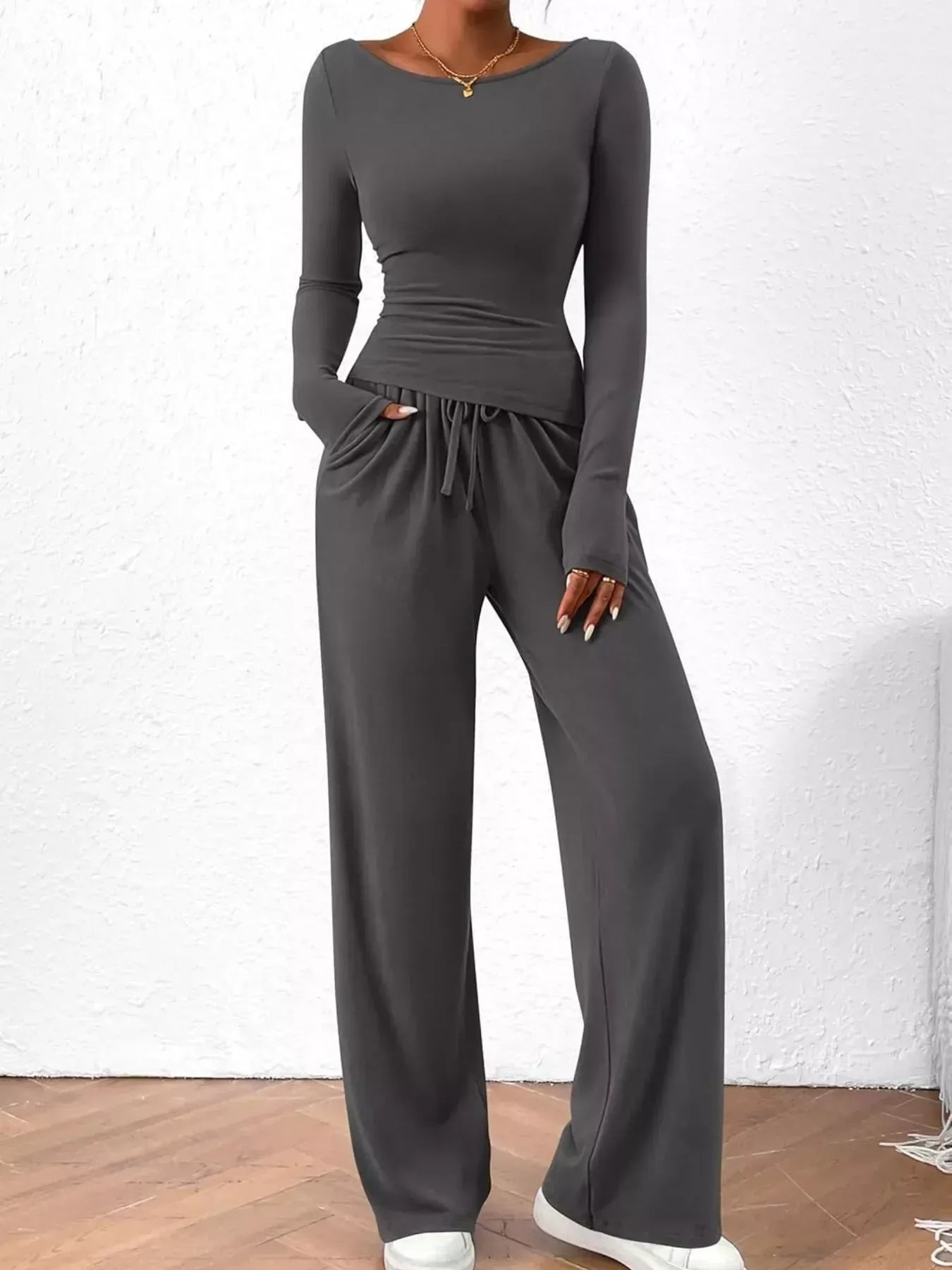 Women’s Long Sleeve Top & Wide Leg Pants Set Women's Sets The Nichole Collection