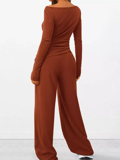 Women’s Long Sleeve Top & Wide Leg Pants Set Women's Sets The Nichole Collection