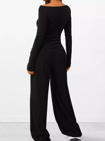 Women’s Long Sleeve Top & Wide Leg Pants Set Women's Sets The Nichole Collection