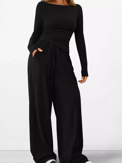 Women’s Long Sleeve Top & Wide Leg Pants Set Women's Sets The Nichole Collection