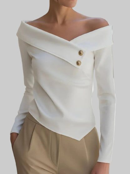 Women's Off-Shoulder Asymmetrical Button Blouse White / S Shirts & Tops The Nichole Collection - Official Site