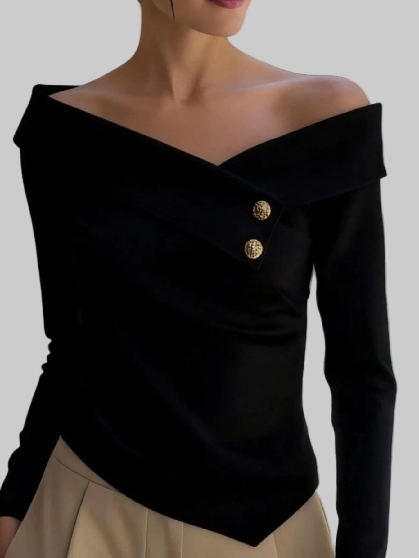 Women's Off-Shoulder Asymmetrical Button Blouse Black / S Shirts & Tops The Nichole Collection - Official Site