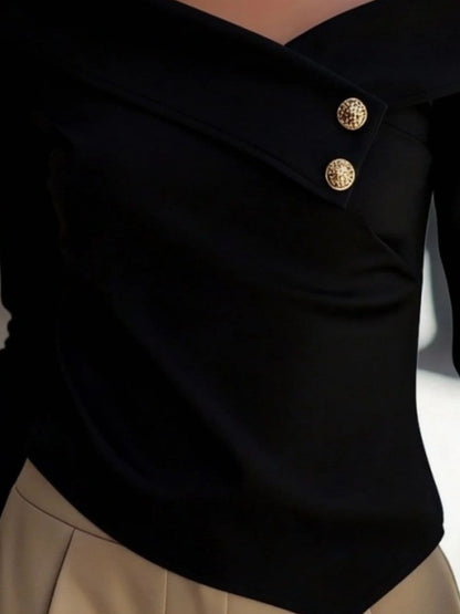 Women's Off-Shoulder Asymmetrical Button Blouse Shirts & Tops The Nichole Collection - Official Site