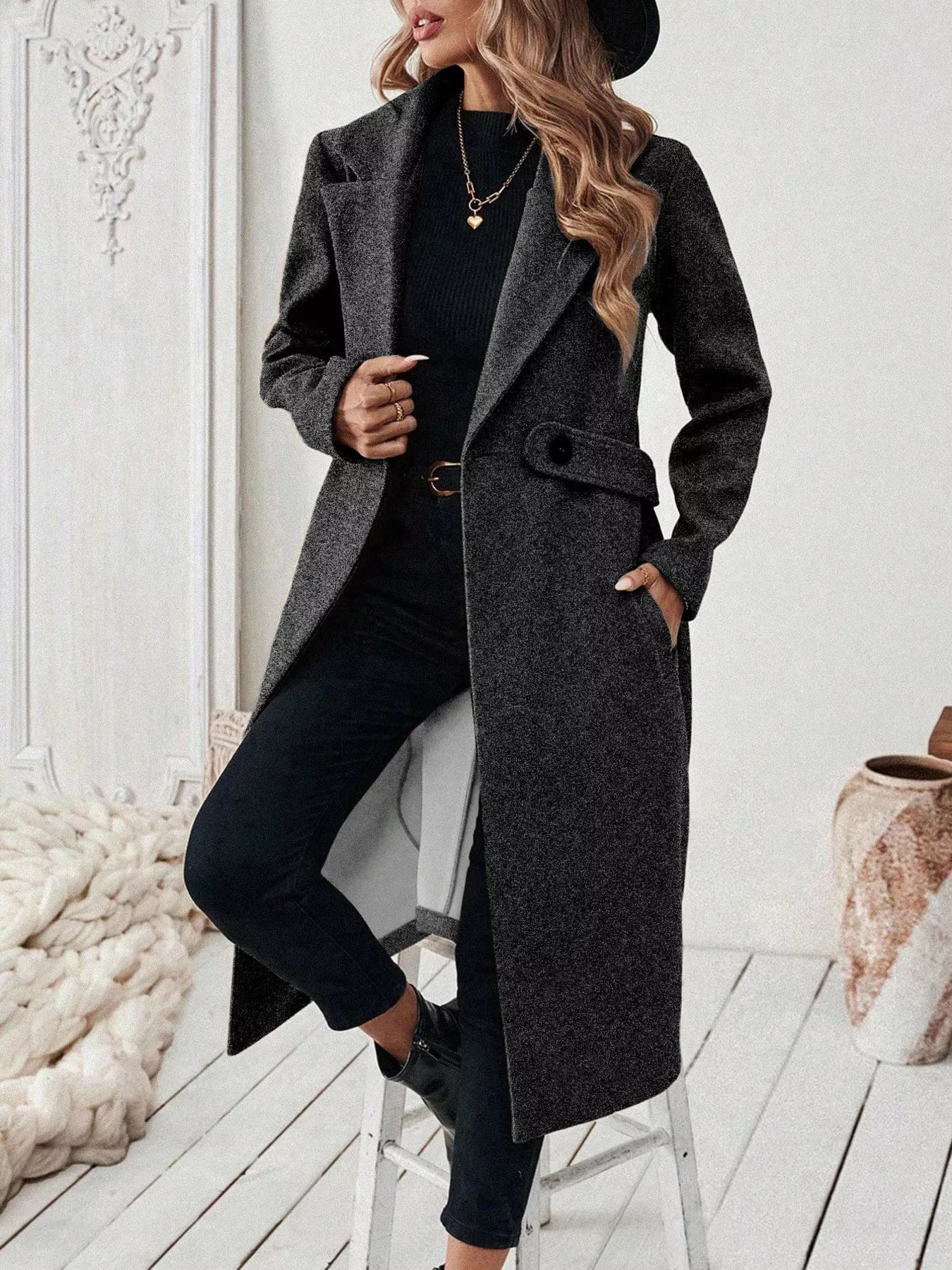 Women’s One-Button Wool Blend Overcoat – Tailored Winter Coat Coats The Nichole Collection