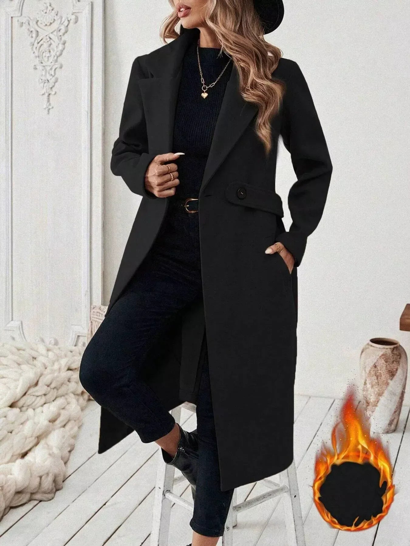 Women’s One-Button Wool Blend Overcoat – Tailored Winter Coat Coats Black / S The Nichole Collection