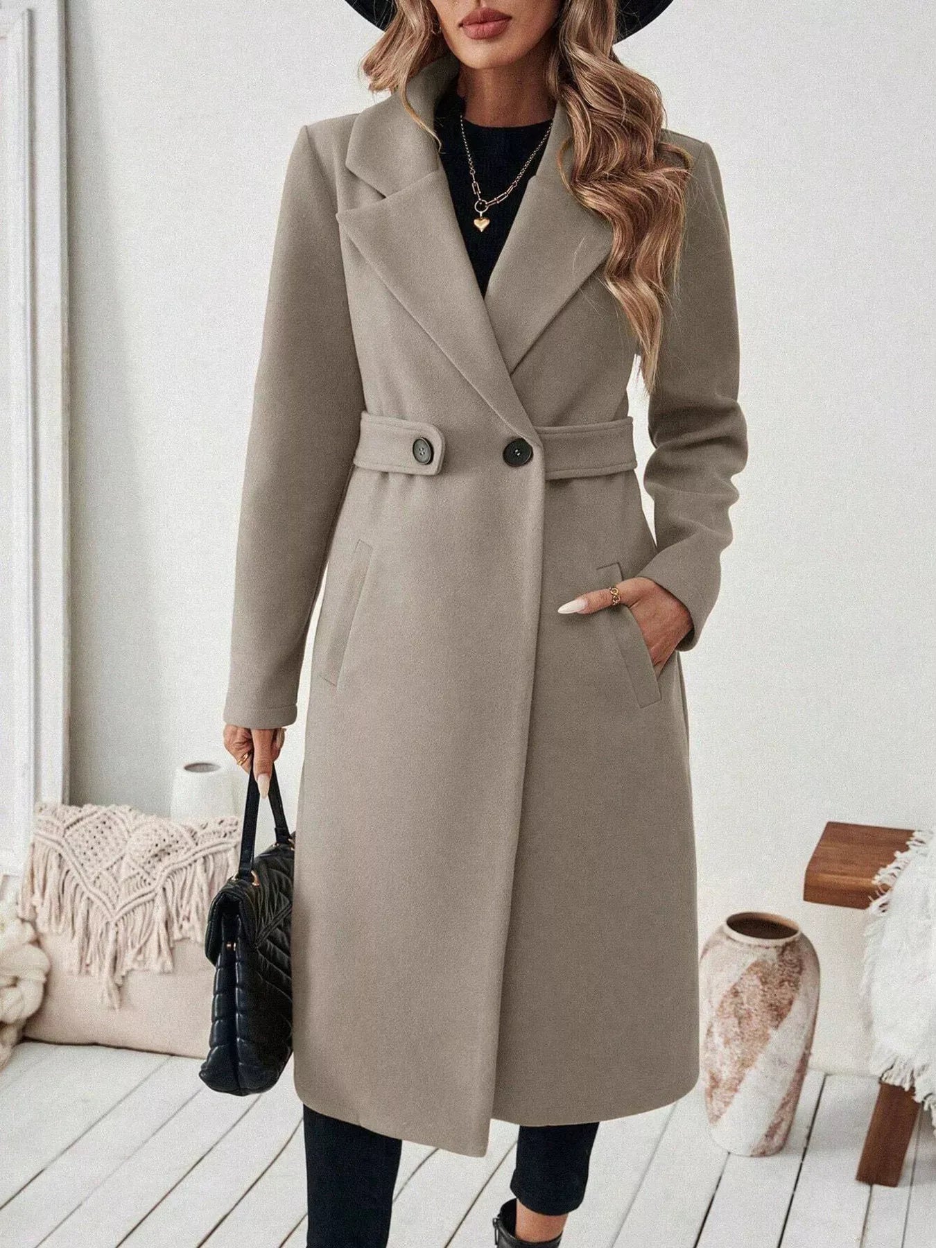 Women’s One-Button Wool Blend Overcoat – Tailored Winter Coat Coats The Nichole Collection