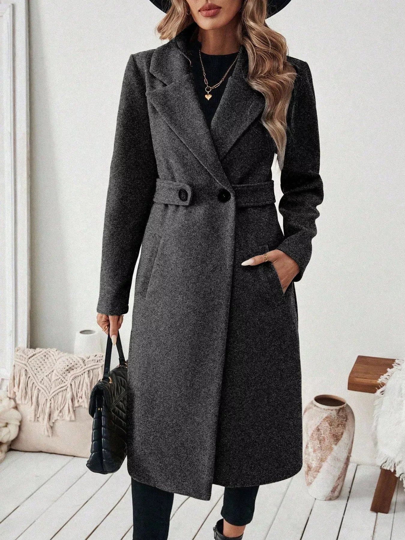 Women’s One-Button Wool Blend Overcoat – Tailored Winter Coat Coats Brown / S The Nichole Collection