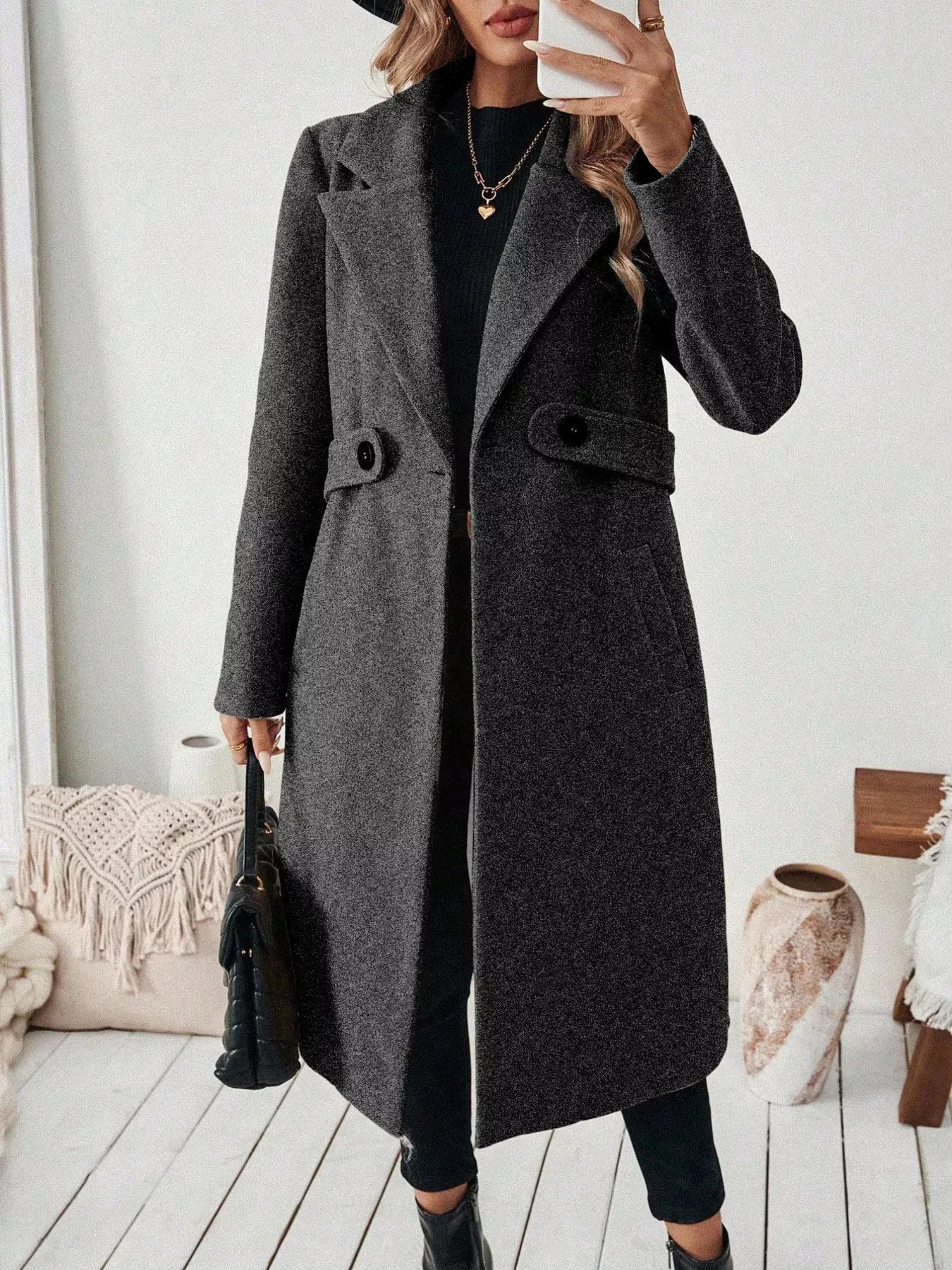 Women’s One-Button Wool Blend Overcoat – Tailored Winter Coat Coats The Nichole Collection