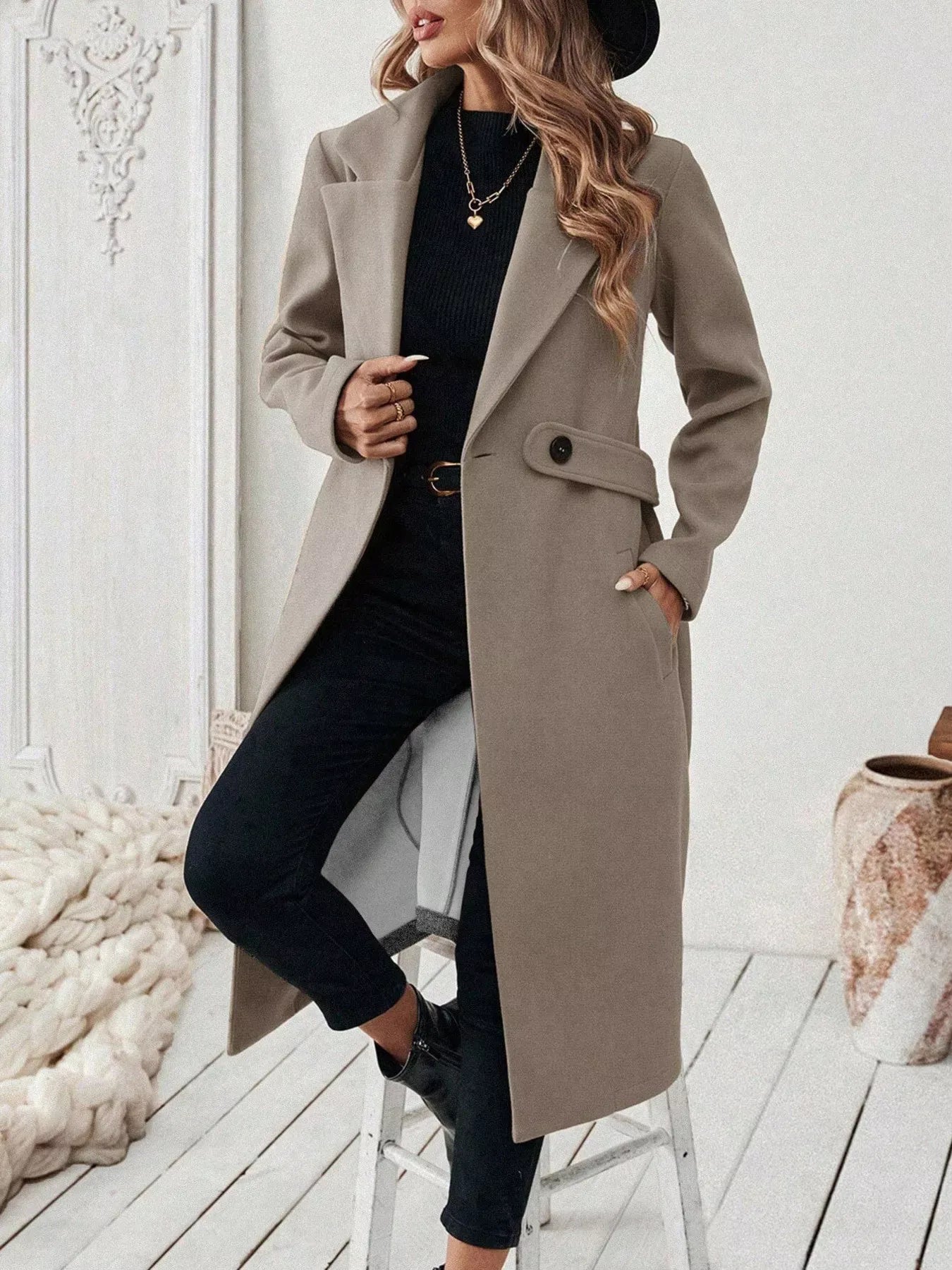 Women’s One-Button Wool Blend Overcoat – Tailored Winter Coat Coats The Nichole Collection
