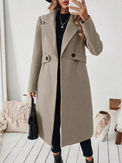 Women’s One-Button Wool Blend Overcoat – Tailored Winter Coat Coats Khaki / S The Nichole Collection