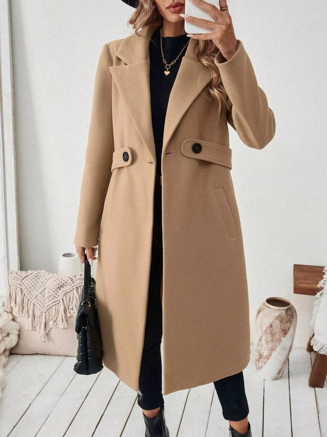 Women’s One-Button Wool Blend Overcoat – Tailored Winter Coat Coats The Nichole Collection