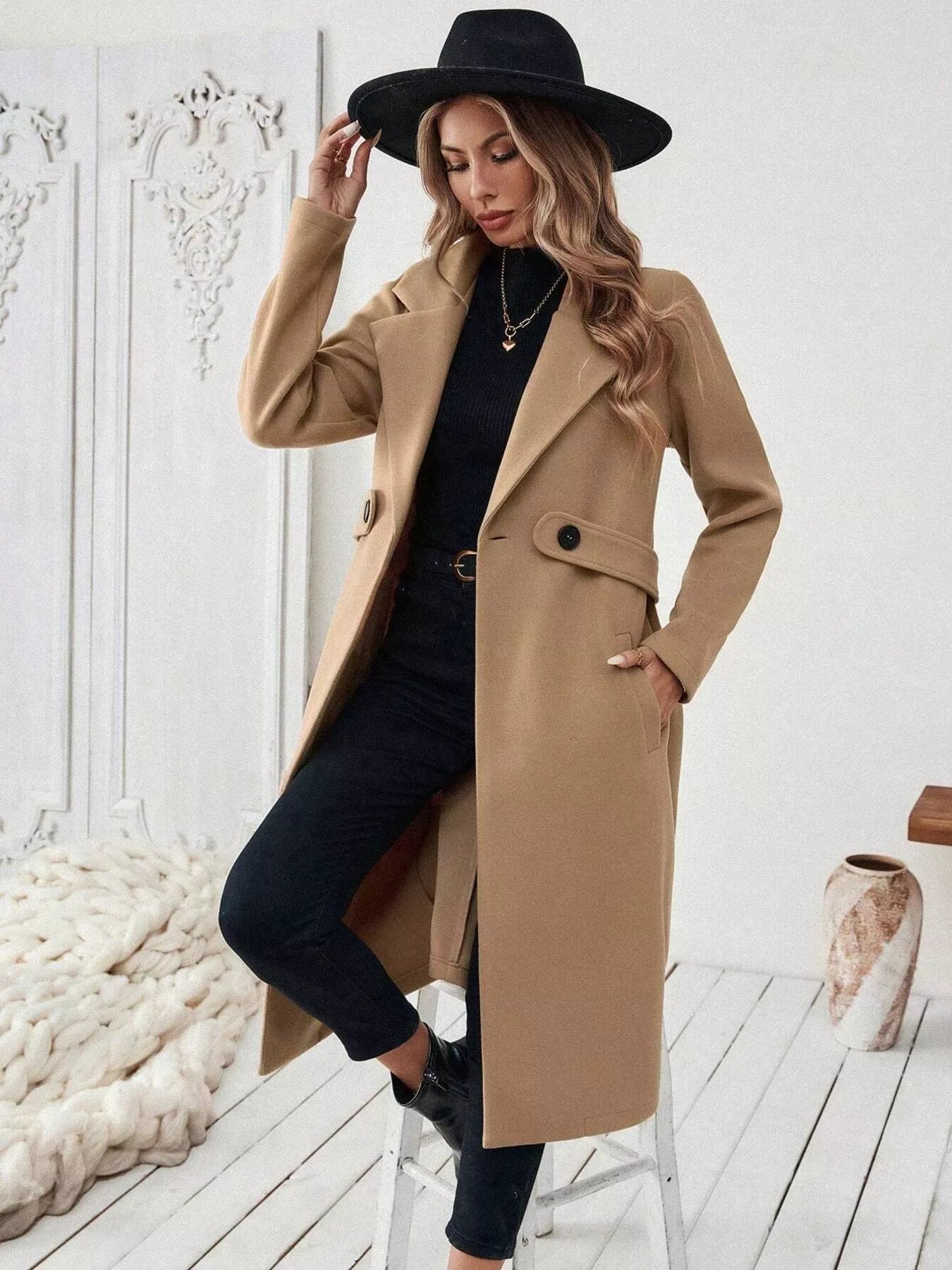 Women’s One-Button Wool Blend Overcoat – Tailored Winter Coat Coats The Nichole Collection