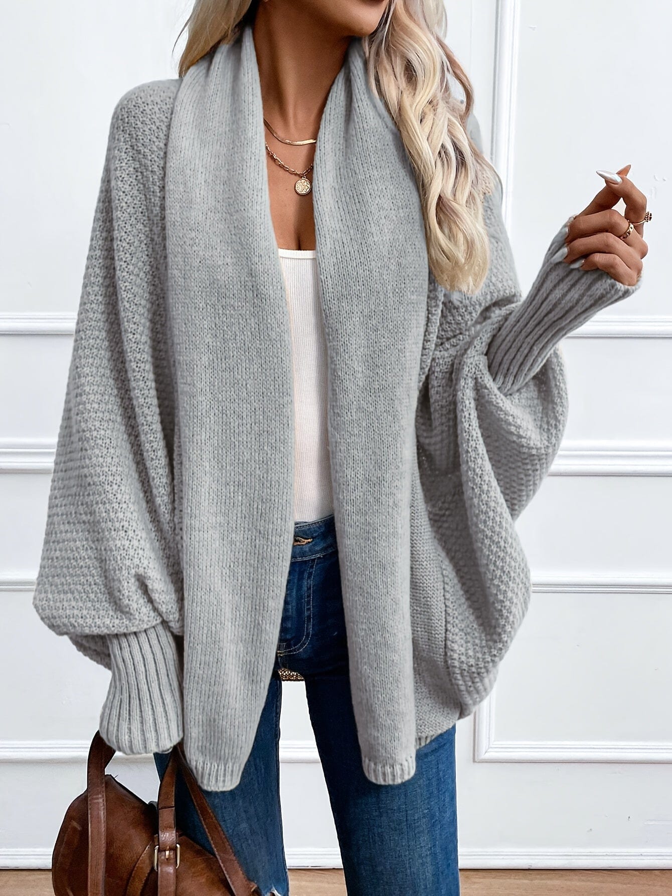 Women’s Open Front Cardigan – Lightweight Batwing Style Cardigan Light Grey / S The Nichole Collection
