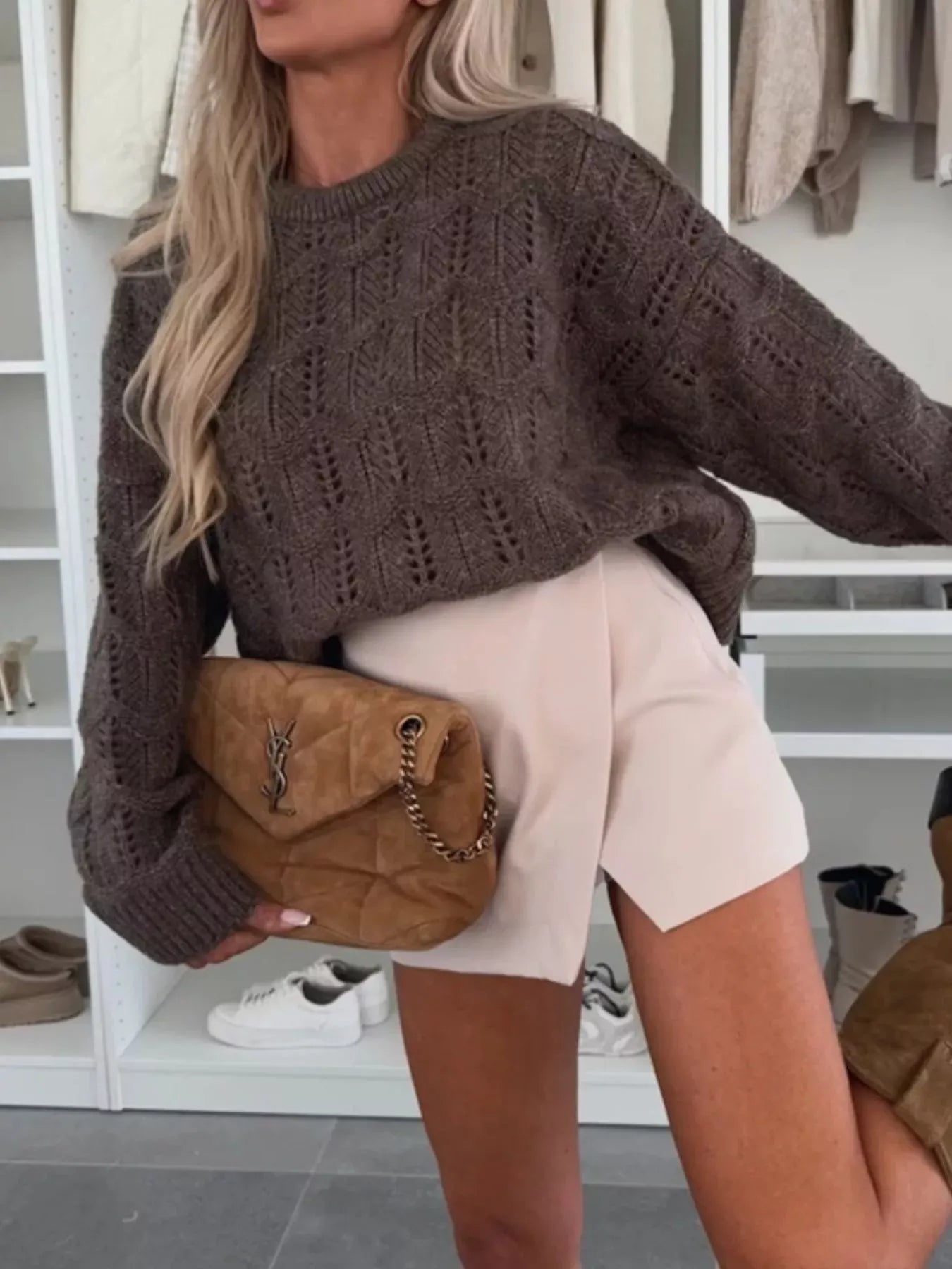 Women's Openwork Round Neck Sweater The Nichole Collection - Official Site