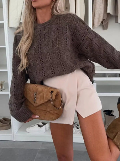 Women's Openwork Round Neck Sweater The Nichole Collection - Official Site
