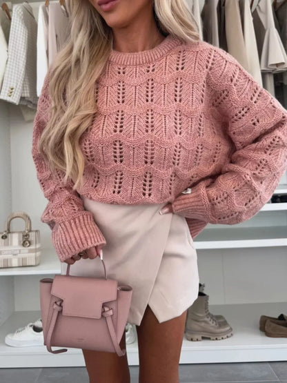 Women's Openwork Round Neck Sweater The Nichole Collection - Official Site