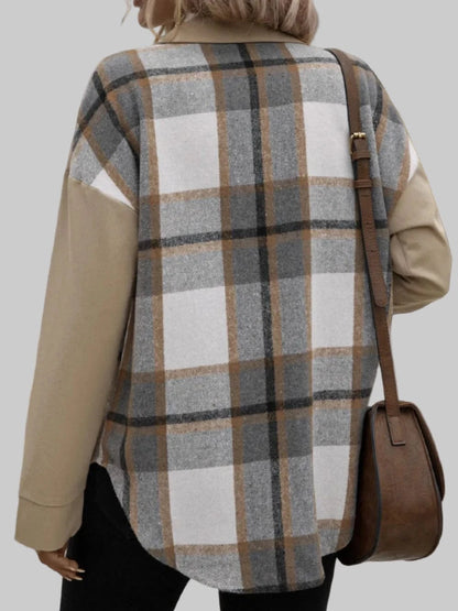 Women’s Plaid Snap Down Long Sleeve Shacket Jackets The Nichole Collection