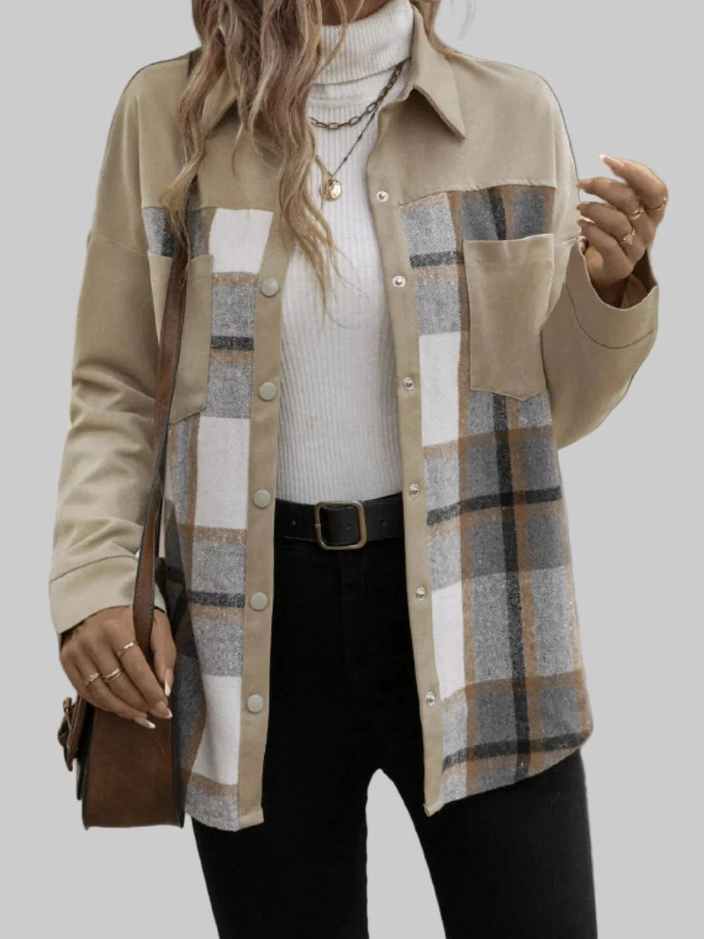 Women’s Plaid Snap Down Long Sleeve Shacket Jackets The Nichole Collection