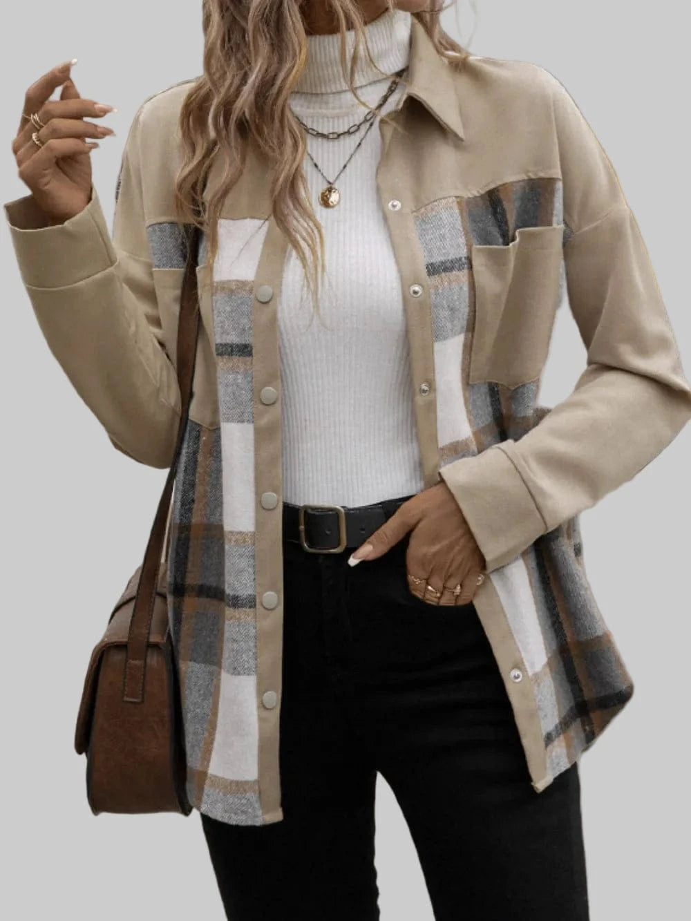 Women’s Plaid Snap Down Long Sleeve Shacket Jackets The Nichole Collection
