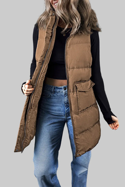 Women’s Pocketed Zip-Up Vest Coat – Mid-Thigh Winter Layer The Nichole Collection