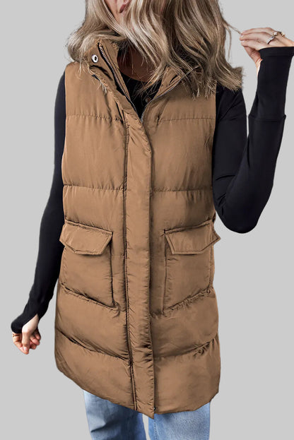Women’s Pocketed Zip-Up Vest Coat – Mid-Thigh Winter Layer The Nichole Collection