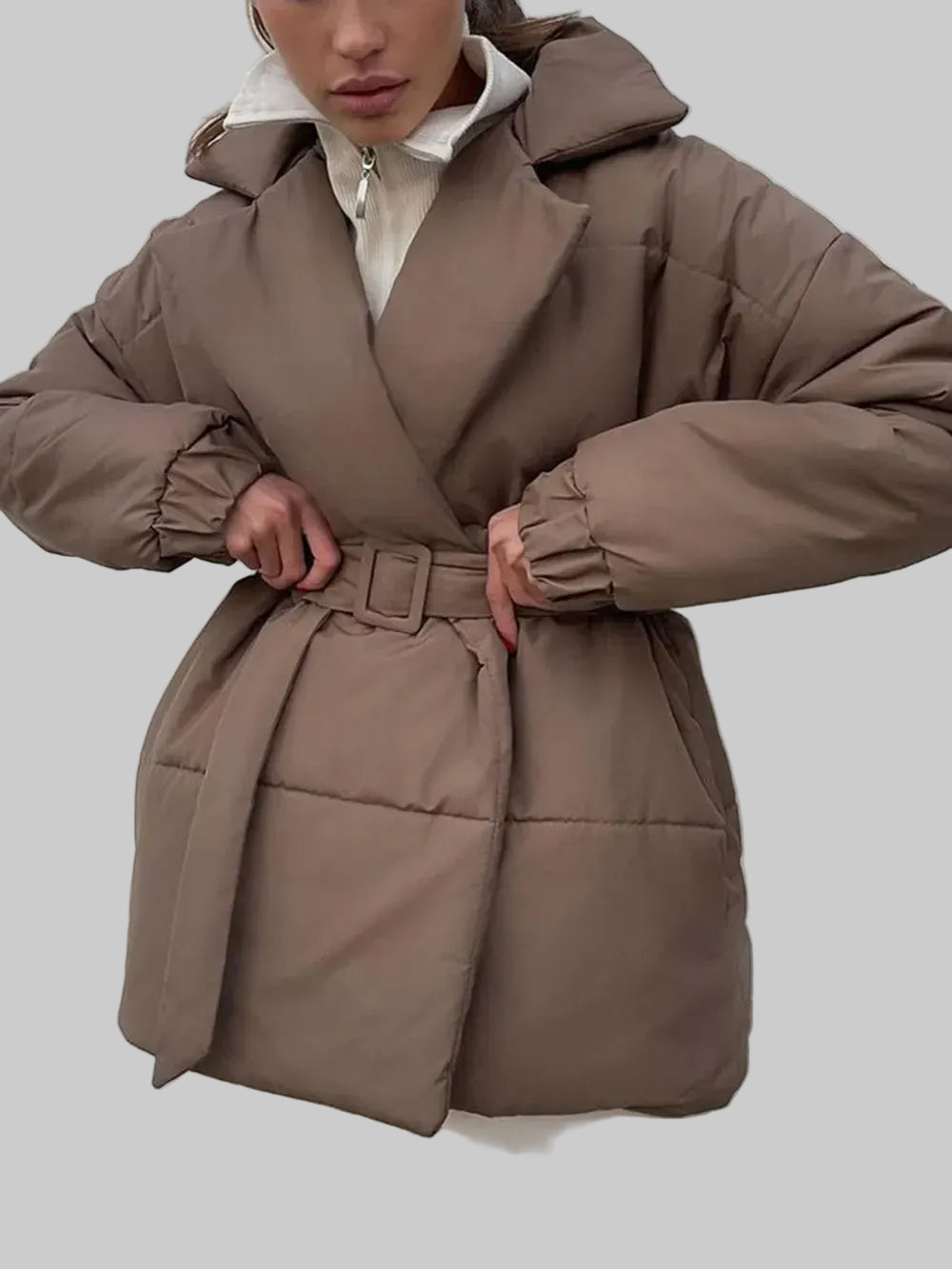 Women’s Puffer Long Sleeve Winter Coat with Belt – Tailored Outerwear The Nichole Collection