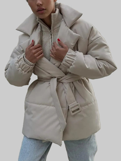 Women’s Puffer Long Sleeve Winter Coat with Belt – Tailored Outerwear Dust Storm / S The Nichole Collection