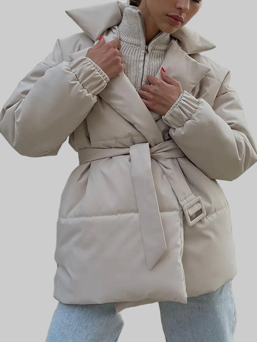 Women’s Puffer Long Sleeve Winter Coat with Belt – Tailored Outerwear The Nichole Collection