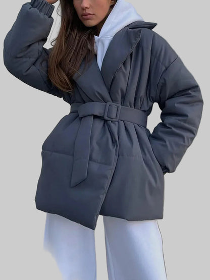Women’s Puffer Long Sleeve Winter Coat with Belt – Tailored Outerwear The Nichole Collection