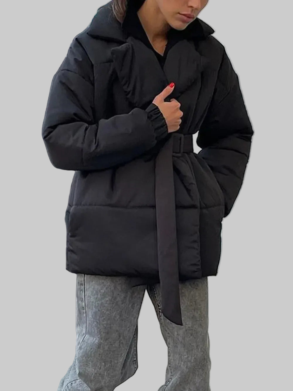 Women’s Puffer Long Sleeve Winter Coat with Belt – Tailored Outerwear The Nichole Collection