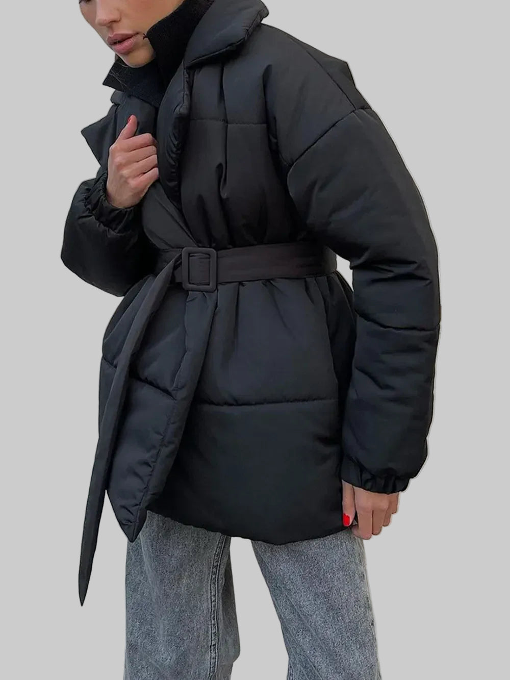 Women’s Puffer Long Sleeve Winter Coat with Belt – Tailored Outerwear The Nichole Collection