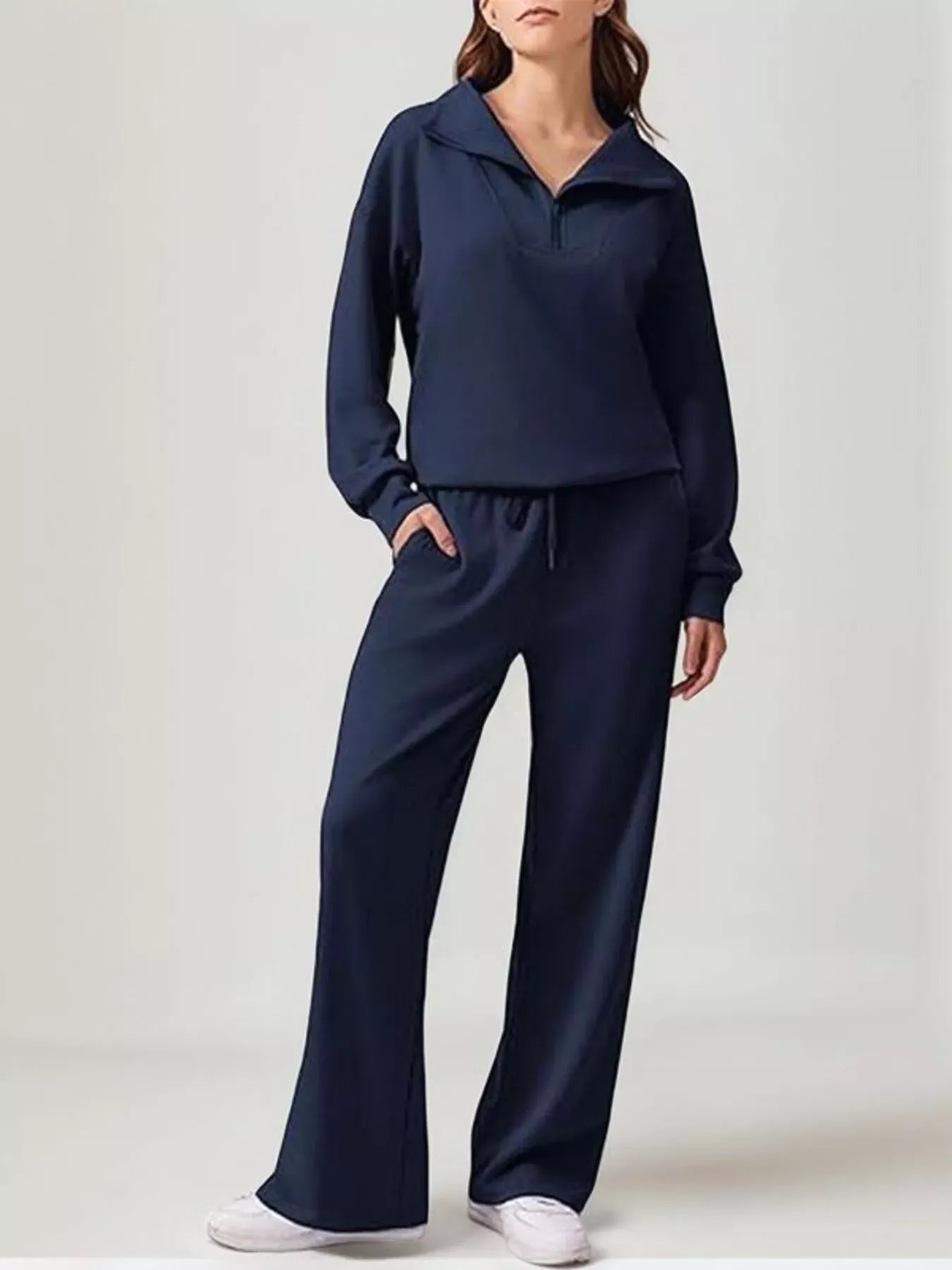 Women’s Relaxed Fit Quarter-Zip Top & Pants Set Women's Sets Dark Blue / S The Nichole Collection