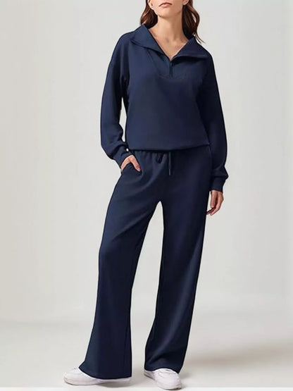 Women’s Relaxed Fit Quarter-Zip Top & Pants Set Women's Sets Dark Blue / S The Nichole Collection
