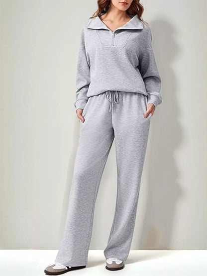 Women’s Relaxed Fit Quarter-Zip Top & Pants Set Women's Sets The Nichole Collection