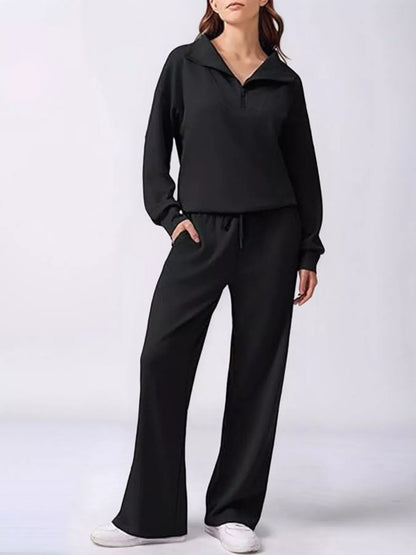 Women’s Relaxed Fit Quarter-Zip Top & Pants Set Women's Sets Black / S The Nichole Collection