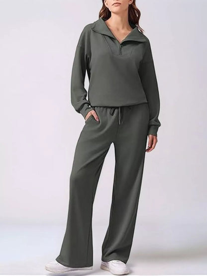 Women’s Relaxed Fit Quarter-Zip Top & Pants Set Women's Sets Dark Gray / S The Nichole Collection