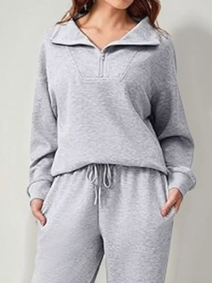 Women’s Relaxed Fit Quarter-Zip Top & Pants Set Women's Sets Light Gray / S The Nichole Collection