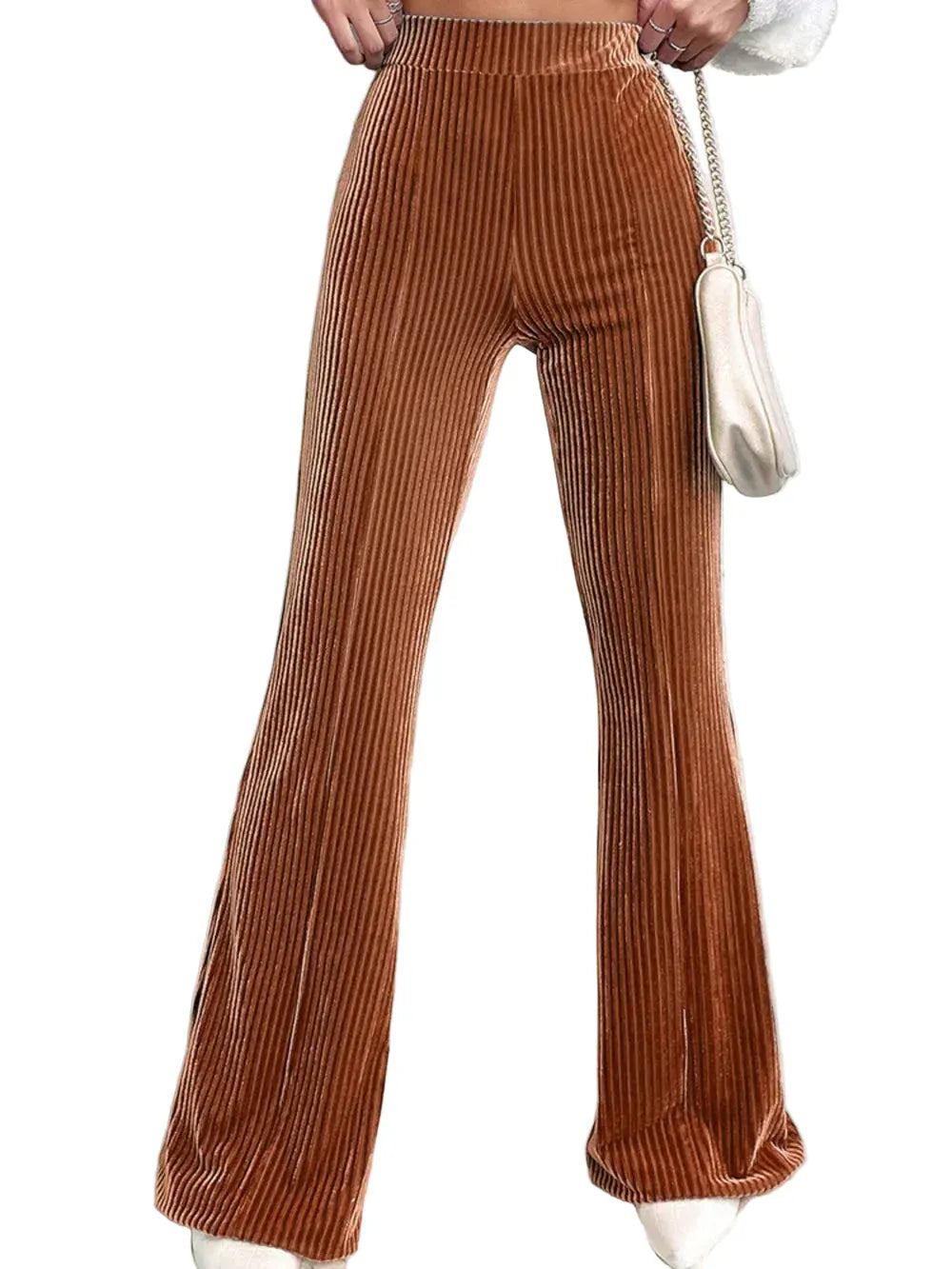 Women’s Ribbed Corduroy High-Waist Bootcut Pants – Refined Retro Elegance Dress Pants Caramel / S The Nichole Collection